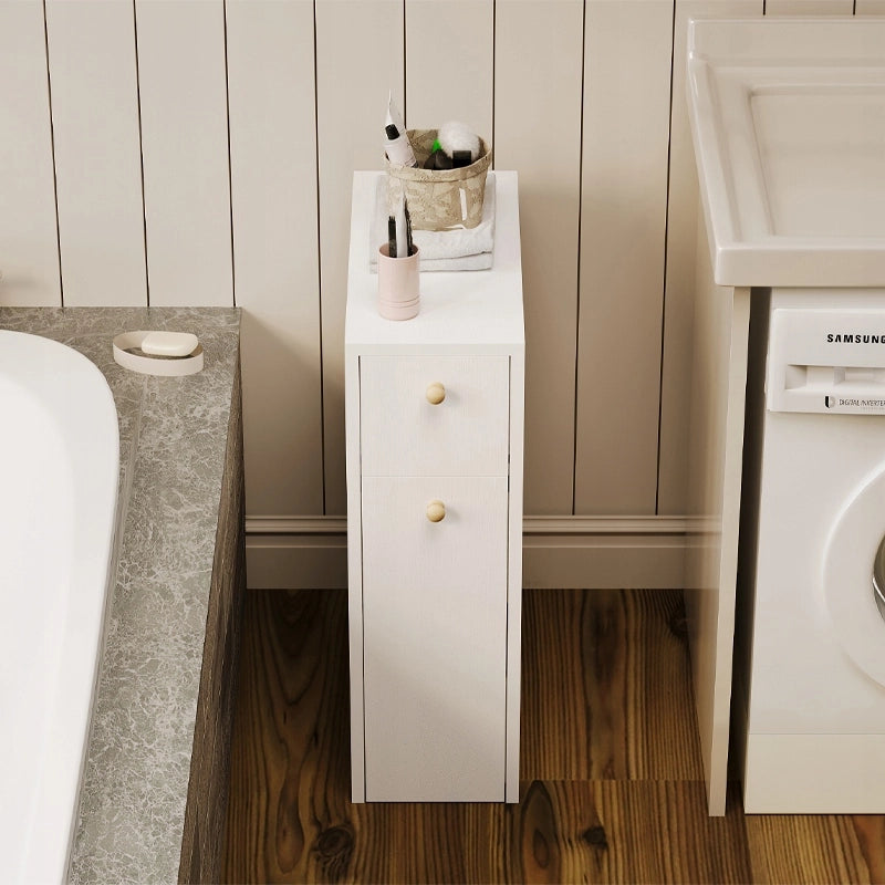 Mobile da bagno stretto a colonna, bianco, con cassetti e ripiani, in stile moderno