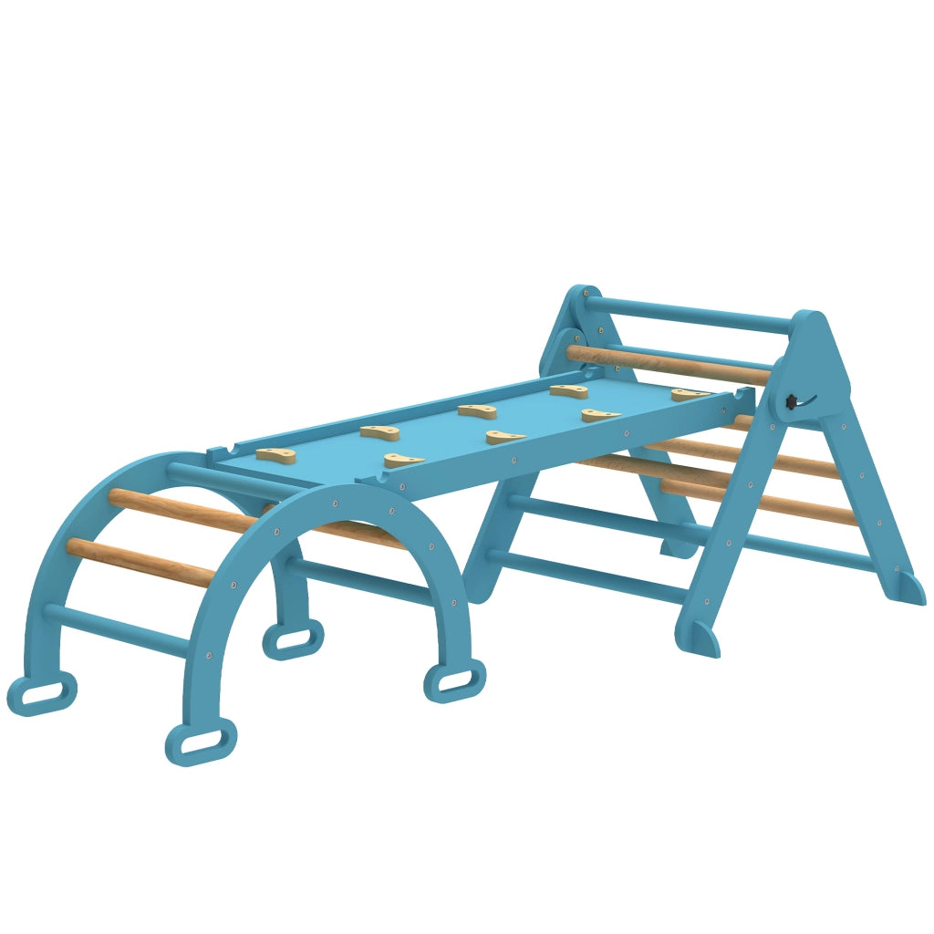 Letto a castello Montessori triangolare pieghevole con arco e rampa per bambini ¨C zephmum ¨C blu 188x70 cm