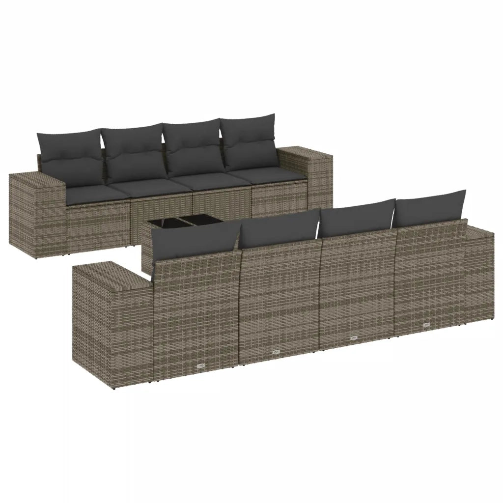 Set Divano da Giardino 9 pz con Cuscini Grigio in Polyrattan 3254687