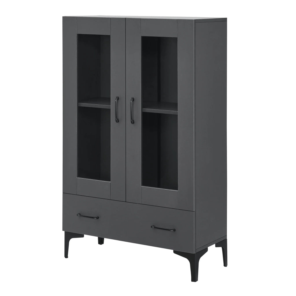 Mobiletto/scaffale con ante in vetro 115 x 70 x 31 cm grigio scuro 03_0008941