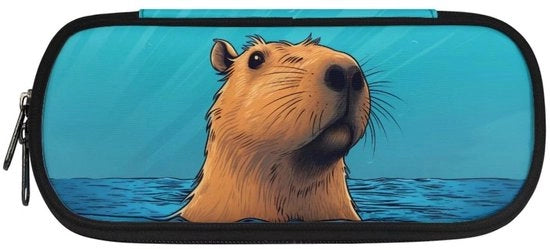 Etui per ragazzi e ragazze, grande etui per penne, tasca con compartimenti, Capybara blu scuro, organizzatore di tasche