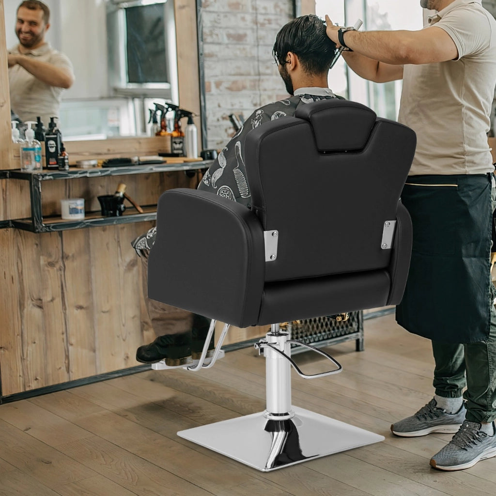 Sedia da parrucchiere con rotazione a 360¡ã poggiatesta e altezza seduta regolabili, Sedia da salone portata 150kg Nero-Cura dei capelli