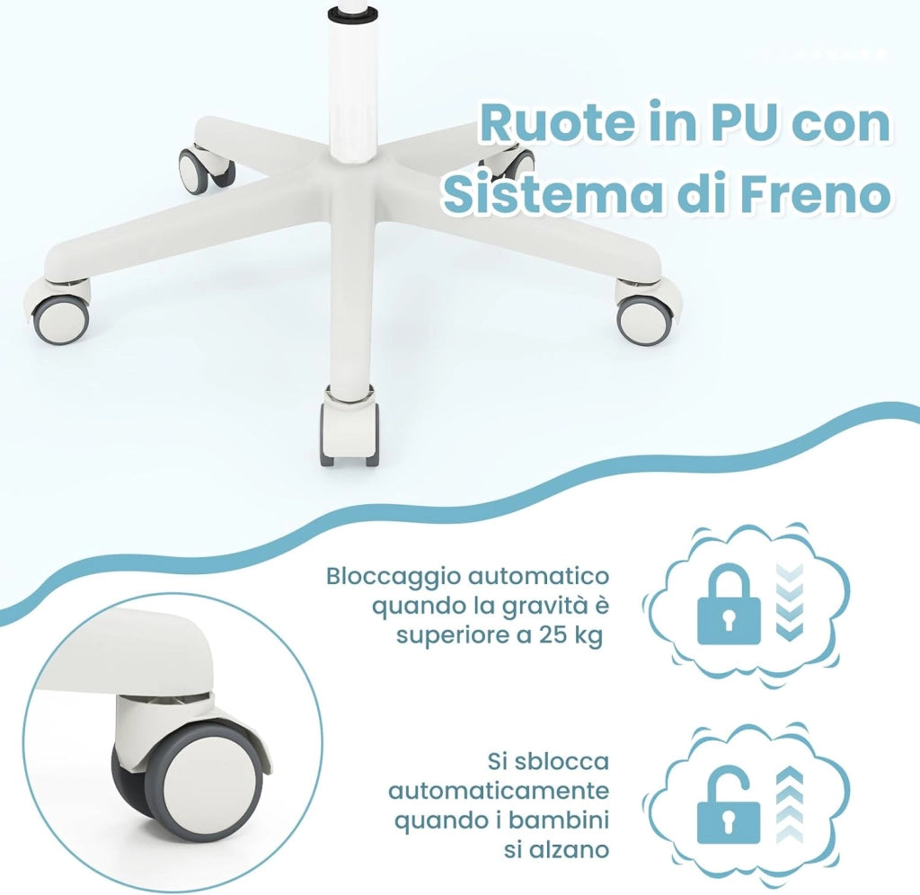 Sedia da Scrivania per Bambini, Sedia Girevole per Computer con Altezza Regolabile, Ruote con Freno, Braccioli Morbidi, Mobile Ergonomica per Bambini 6-15 Anni (Grigio, Rullo di Pressione)