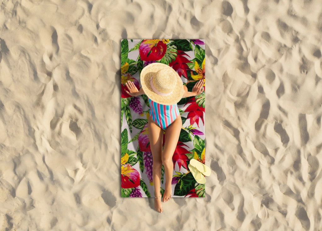 Telo Mare Grande 100x180 Spugna Spiaggia Piscina Maui Flower D15