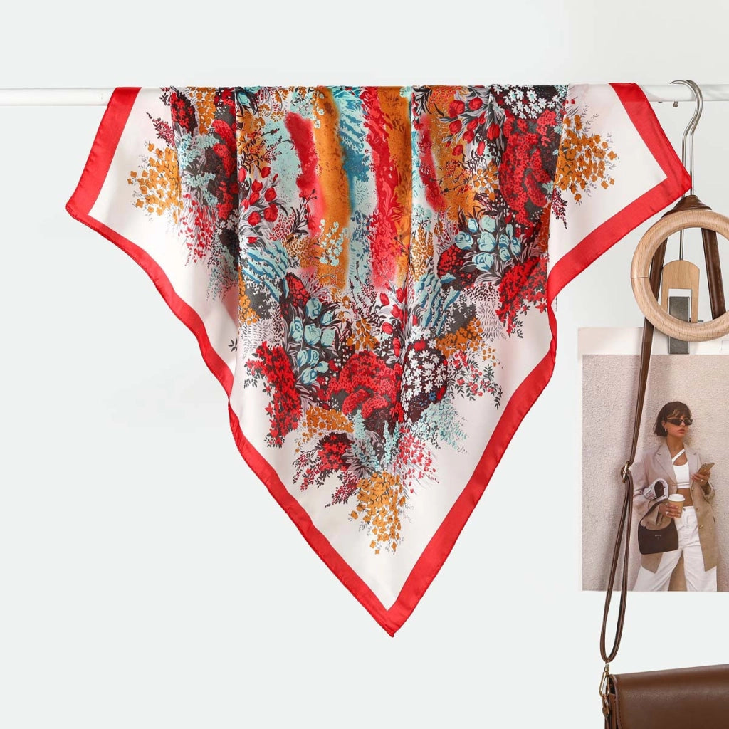 Elegante sciarpa/foulard da collo in seta con stampa floreale per donna, sciarpa piccola, raffinata e versatile, lussuosa sciarpa quadrata da 70 cm.