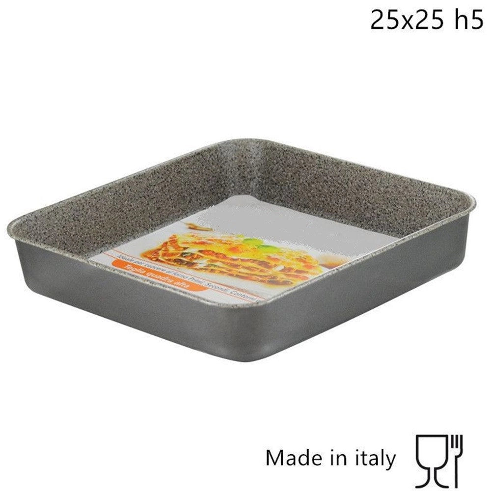 Trade Shop - Teglia Quadra Alta H5cm Con Rivestimento Antiaderente Antigraffio Da Forno 3 Misure -    -25x25 Cm   -