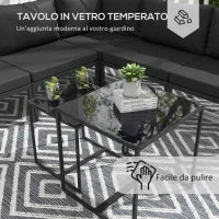 Set da Giardino 7 Pezzi in Acciaio e Poliestere con 5 Sedie con Cuscini e 2 Tavolini da Caffè, Grigio