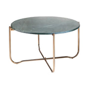 Tavolino basso rotondo VINTORA in marmo verde e metallo dorato – tavolo dal design moderno chic