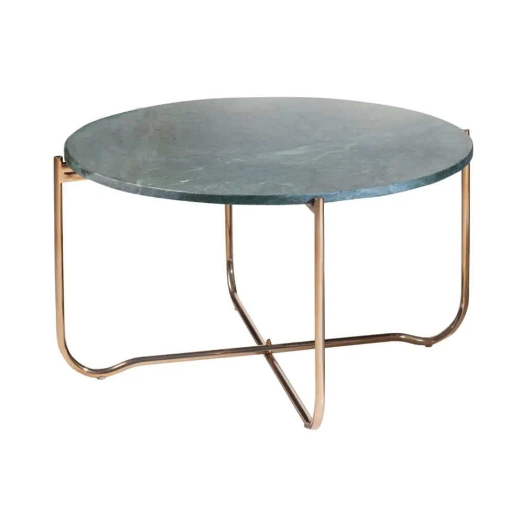 Tavolino basso rotondo VINTORA in marmo verde e metallo dorato – tavolo dal design moderno chic