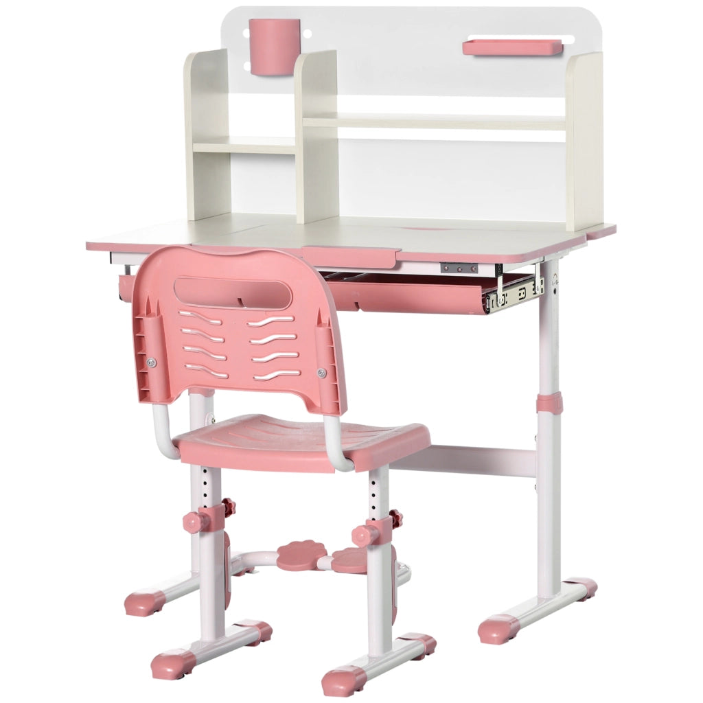 Scrivania per Bambini Regolabile con Cassetto e Ripiani ¨C zephmum ¨C Rosa 90x50x