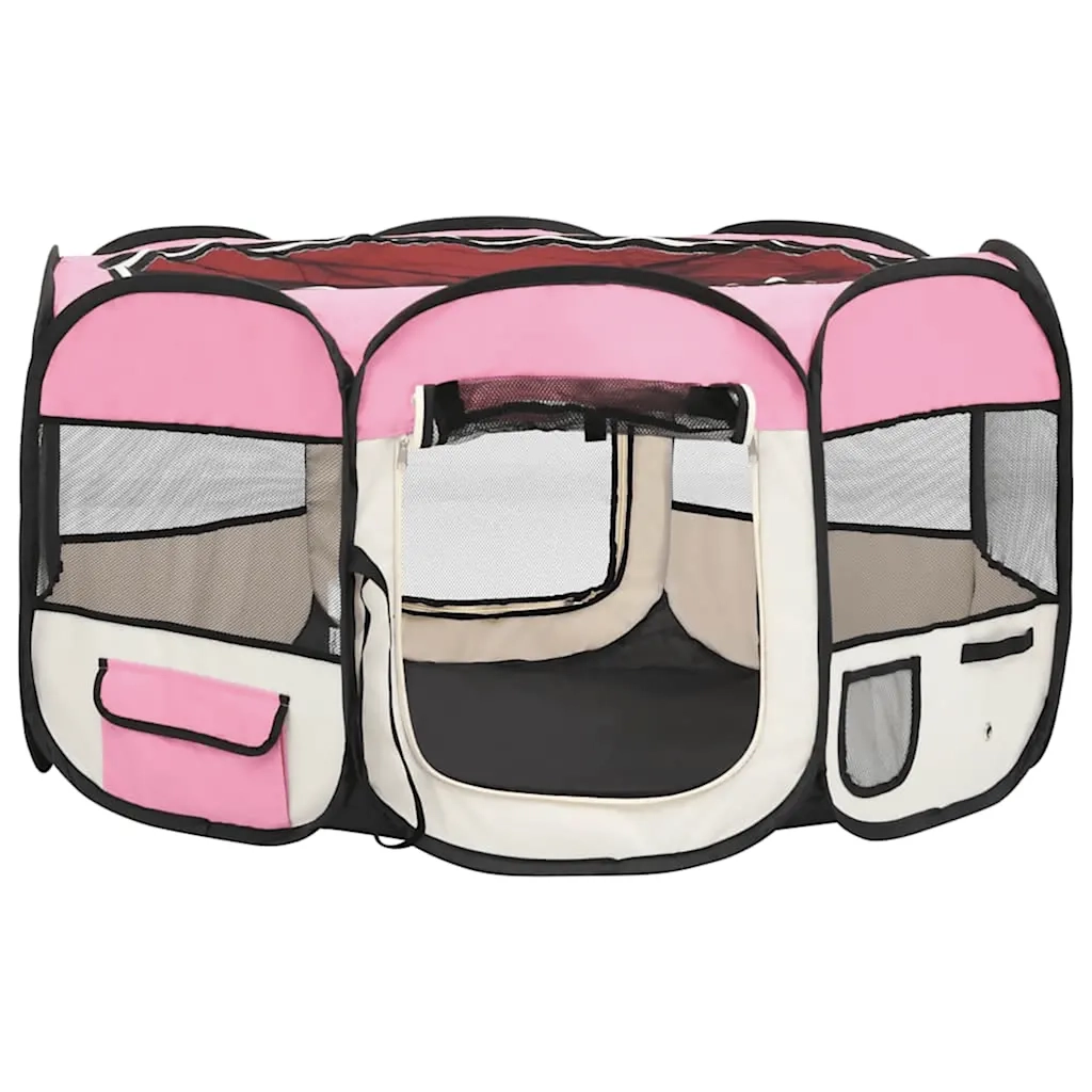 Box per Cani Pieghevole con Borsa Trasporto Rosa 125x125x61 cm 171011