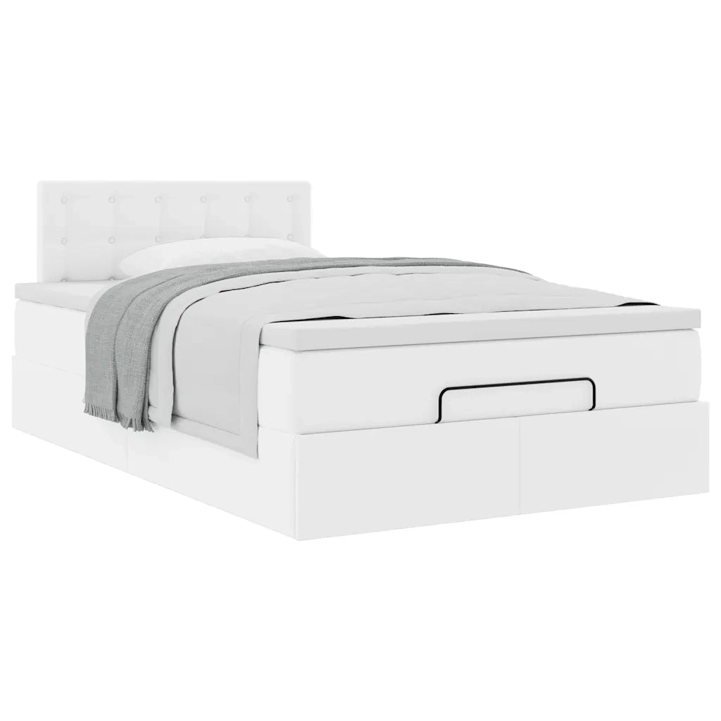 Struttura Letto Pouf con Materasso Bianco 120x190 cm Similpelle 3311294