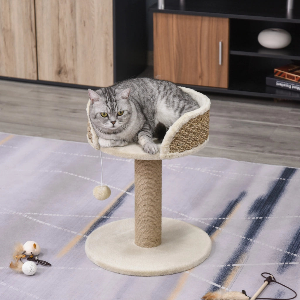 Tiragraffi Albero per Gatti con Lettino e Pallina ¨C Zephmum ¨C Beige 40x40x49cm