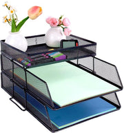 Carrello per ufficio 2 livelli, organizzatore da tavolo stivellabile con cassetta superiore per carta da lettere, contenitori per documenti cartacei per ufficio, scuola e casa, nero