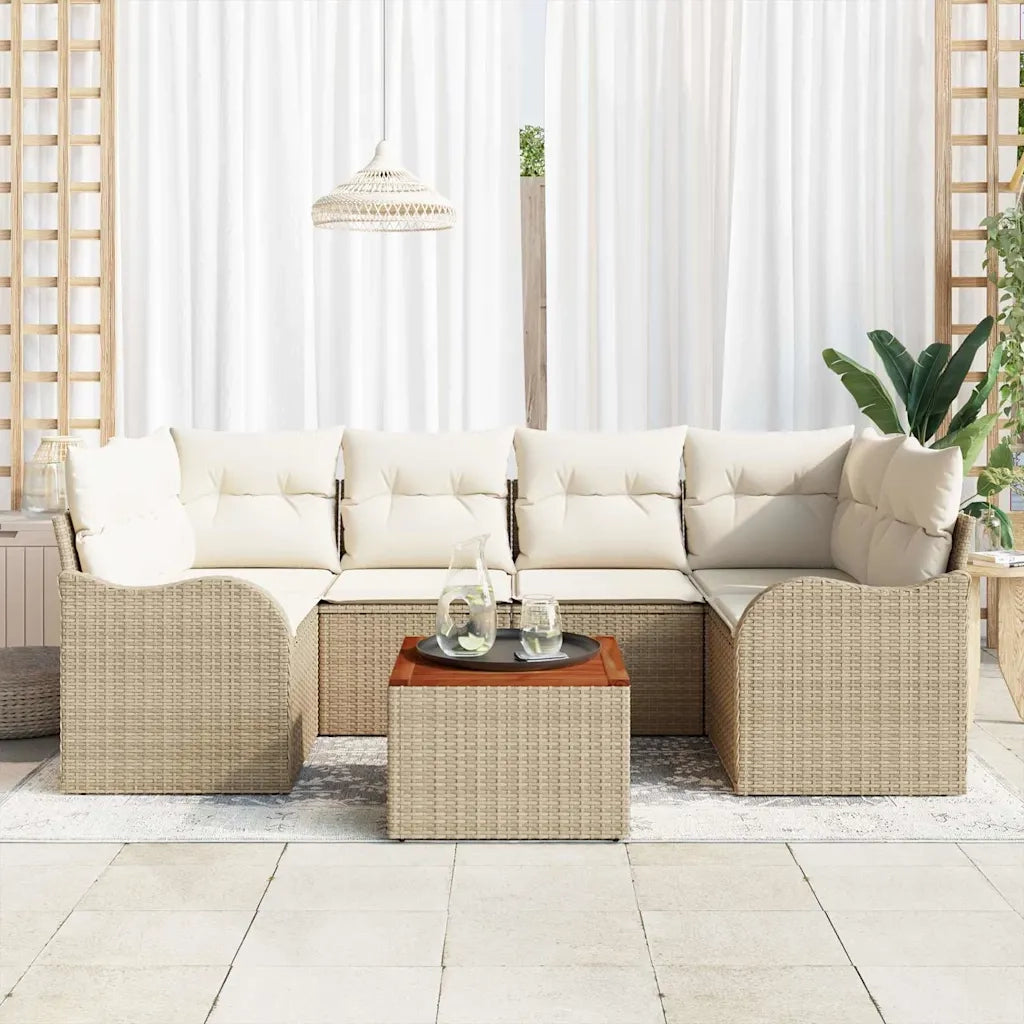 Set Divano da Giardino con cuscino 7 pcs Beige polyrattan