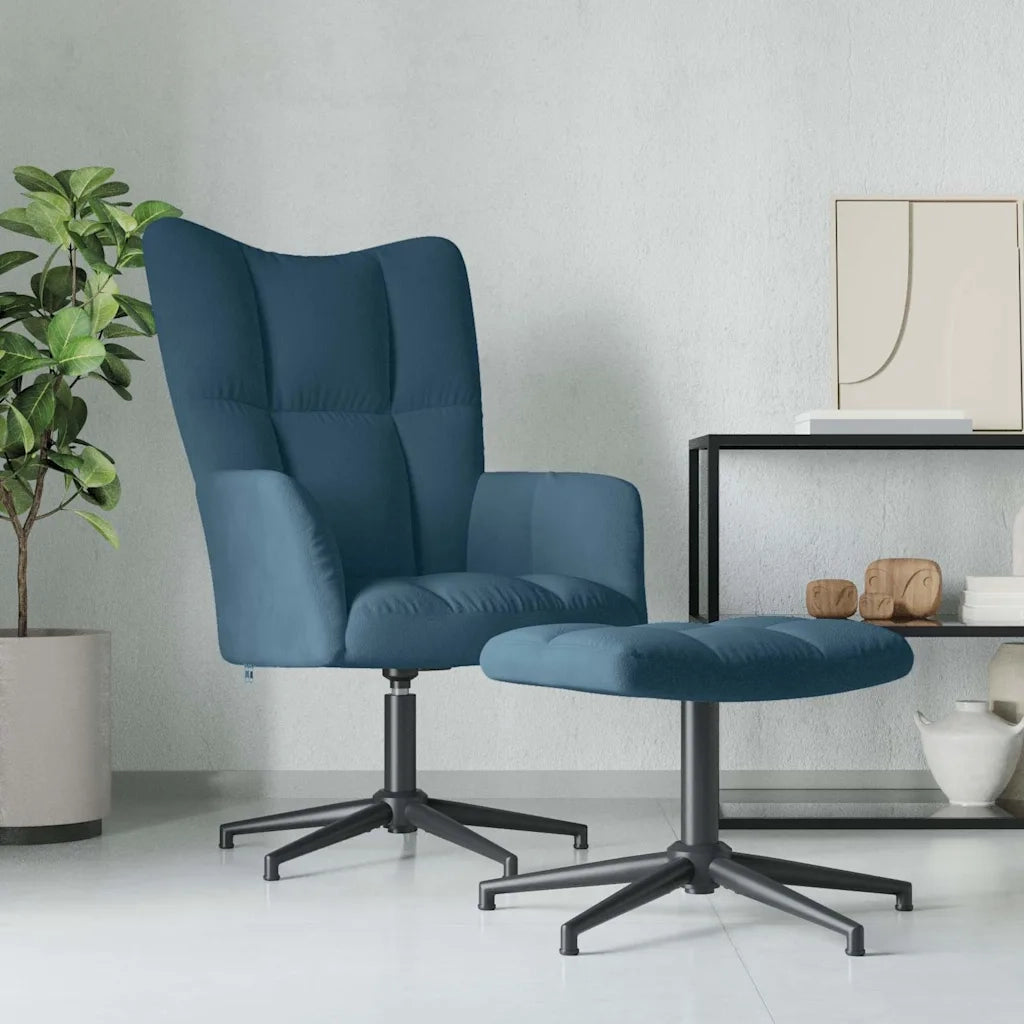 Divano Sedia-Poltrona Relax con Poggiapiedi Blu in Velluto 106551