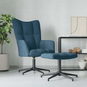 Divano Sedia-Poltrona Relax con Poggiapiedi Blu in Velluto 106551