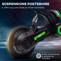 Moto Elettrica per Bambini con Acceleratore Manuale, 2 Velocità 8-16km/h, Età 8-12 Anni, Verde