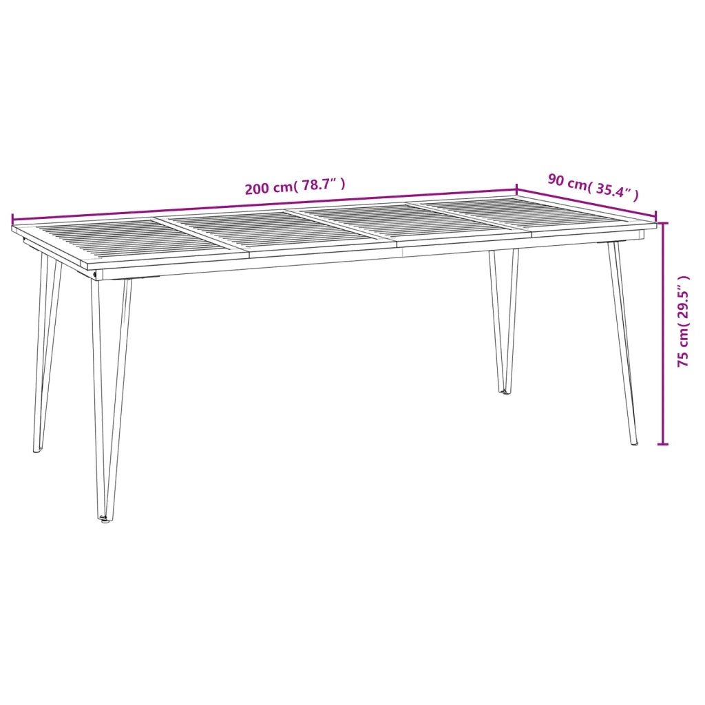 vidaXL Tavolo Giardino con Gambe Forcella 200x90x75 cm Massello Acacia
