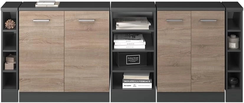 Set di mobili sottotetto Rion, Sonoma, 210 cm Set di 5 carcasse armadio profondità 60 cm, adatto per il salvaspazio sotto tetti spioventi