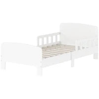 Letto per Bambini 3-8 Anni Basso con Sponde Laterali e Bordi Lisci, in Legno, 143.5x74.2x54 cm, Bianco
