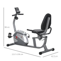 Cyclette Orizzontale con Seduta Regolabile, 8 Resistenze e Monitor LCD, 121.5-136x62.5x98cm, Grigio