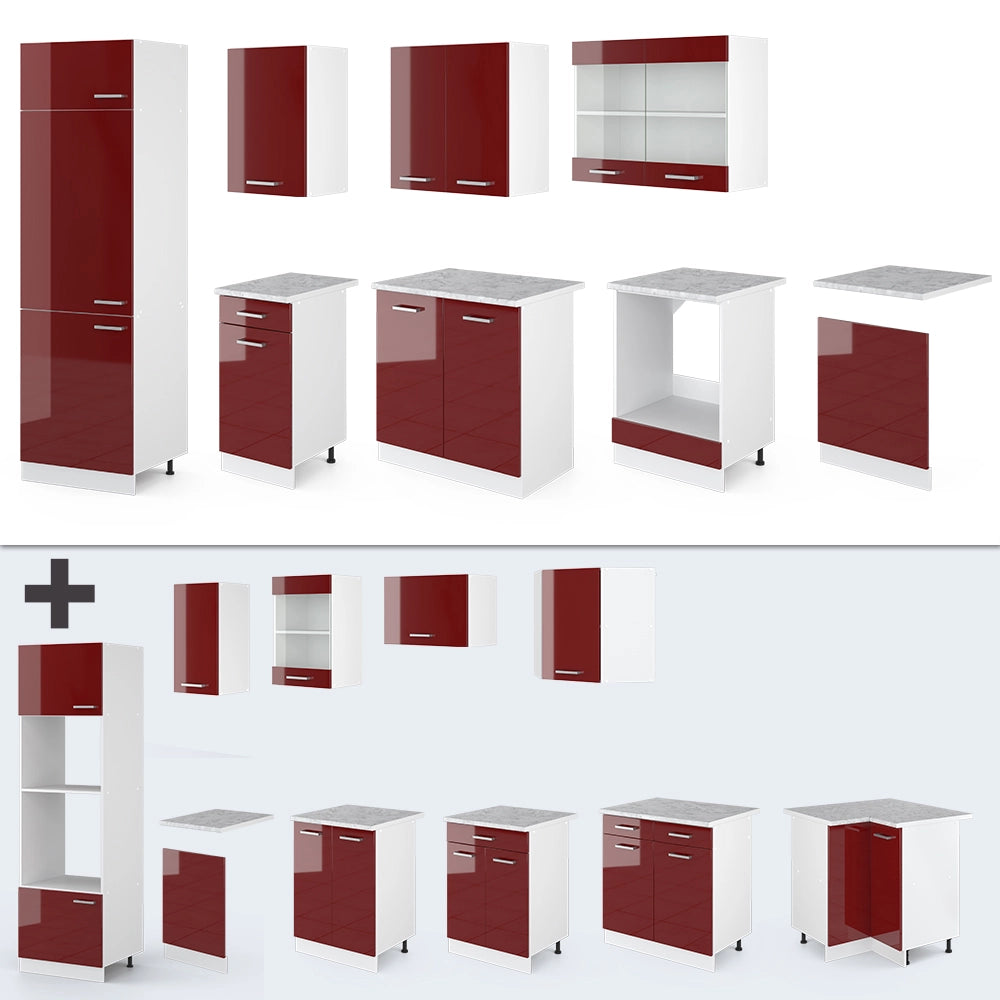 Vicco Cucina componibile Rosso lucido/bianco 300 cm , PL Rovere