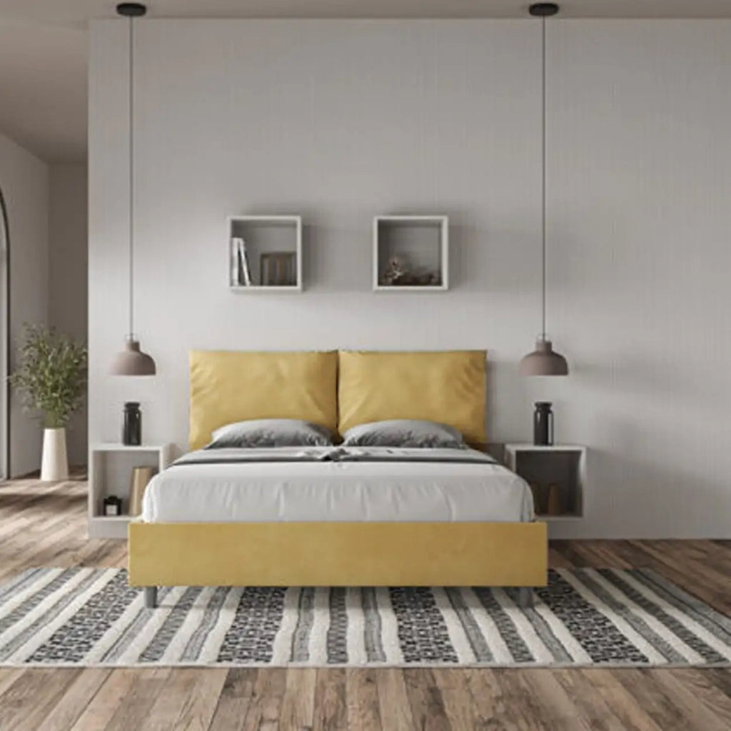 Letto matrimoniale senza rete imbottito 160x200 microfibra ocra Antea