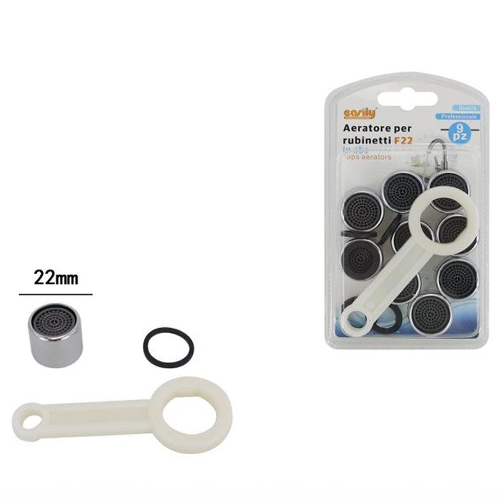 Trade Shop - Kit 9pz Aeratore Per Rubinetto F22 In Abs 22mm Chiave Serraggio Guarnizioni 59032 -