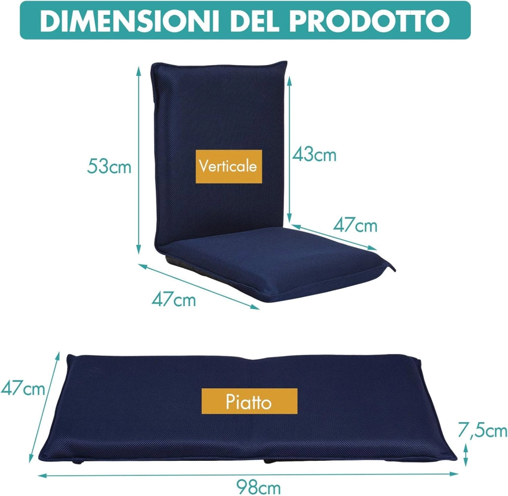 Sedia da Pavimento Poltrona da Terra, Sedia Reclinabile Imbottita, per Salotto Camera da Letto e Studio (Blu)