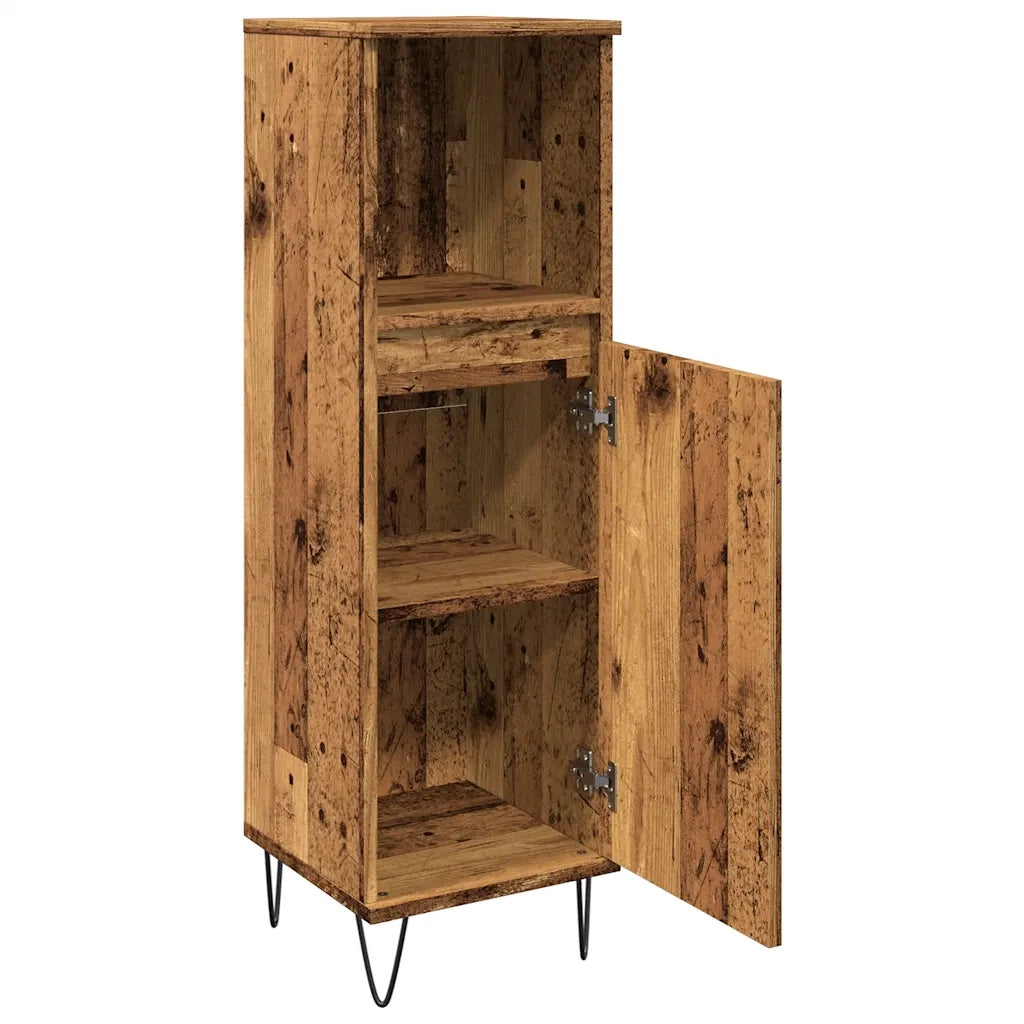 Mobiletto da bagno vintage pratico contenitore 30 x 30 x 100 cm finitura opaca in legno anticato 02_0051088