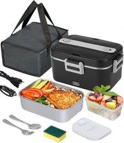 Lunchbox elettrica 3 in 1 12/24/220V termica 18 L grande contenitore per adulti - contenitore di riscaldamento con utensili e borsa isolata per auto, casa e ufficio (nero)