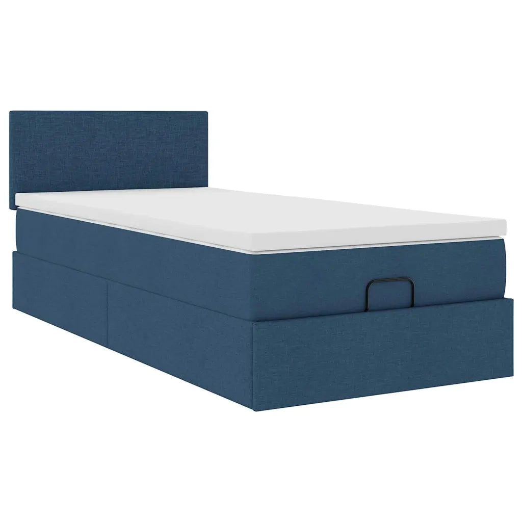 Struttura Letto Pouf con Materasso Blu 80x200 cm in Tessuto 3312186