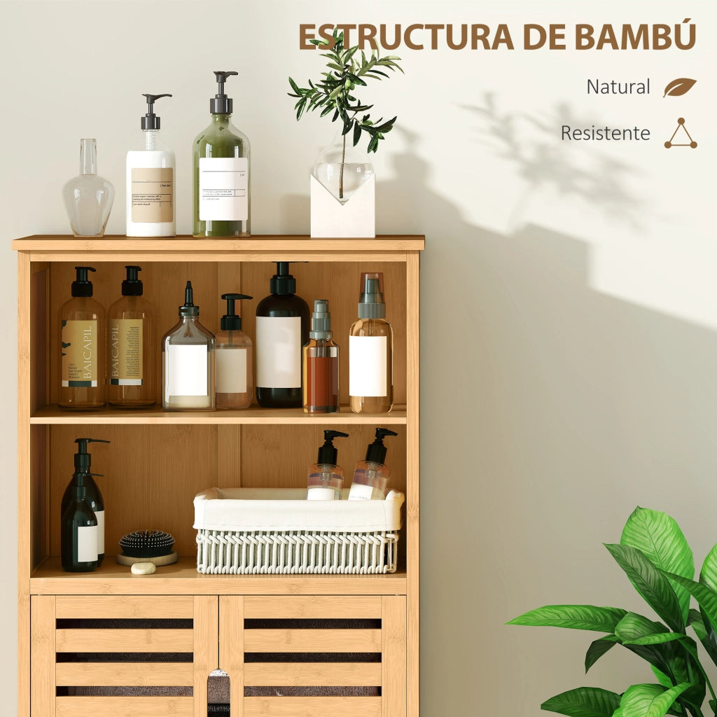 Mobiletto Bagno Bamb¨´ con 2 Ante e 2 Ripiani Aperti ¨C Zephmum ¨C 50x29x92 cm