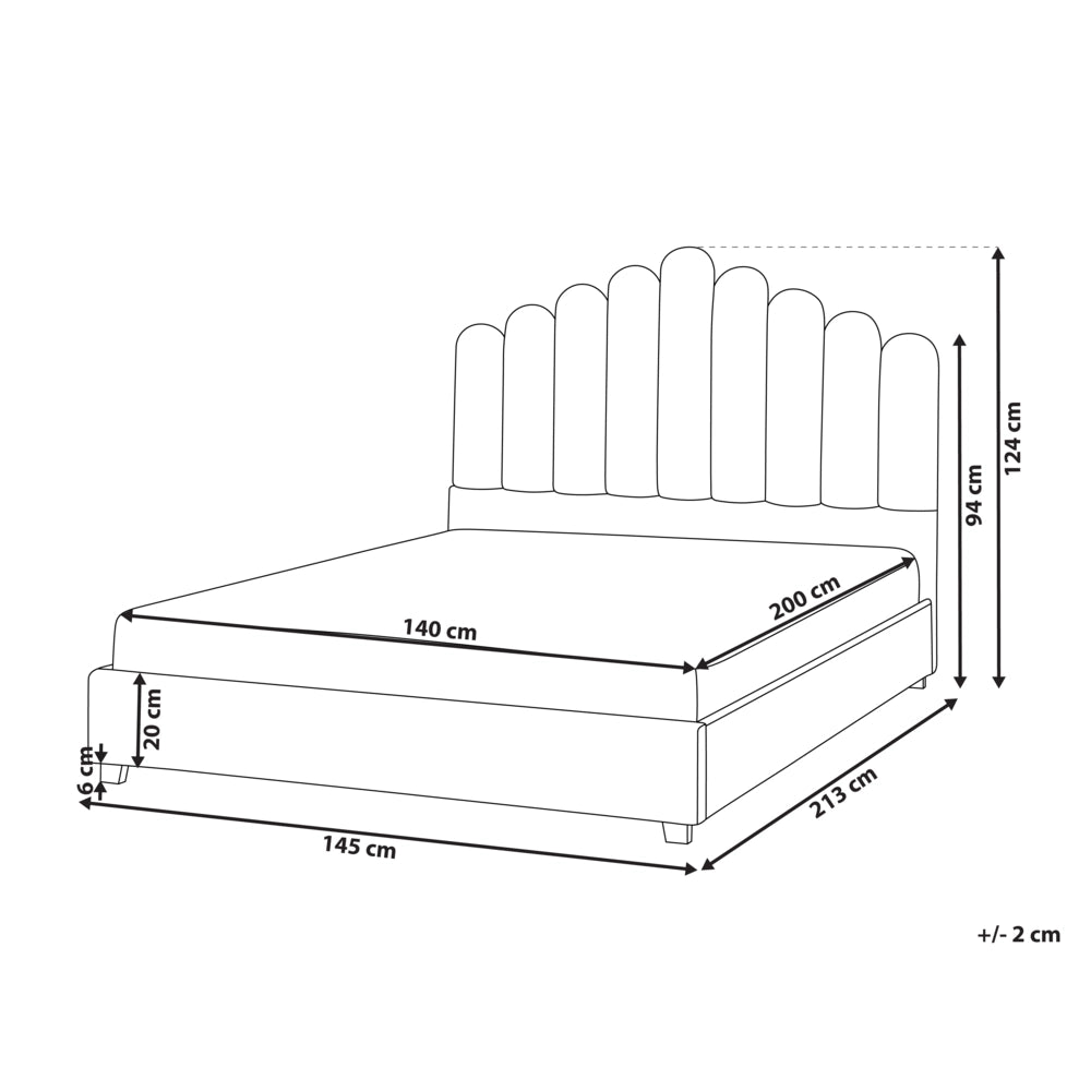 Letto matrimoniale rete a doghe velluto bianco sporco 140 x 200 testiera a conchiglia
