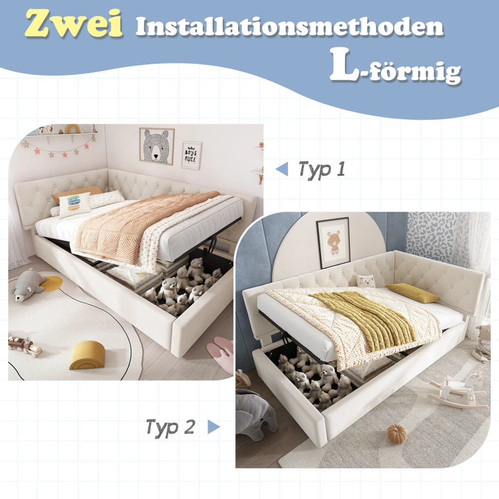 LETTO Contenitore 90x190 cm in velluto beige
