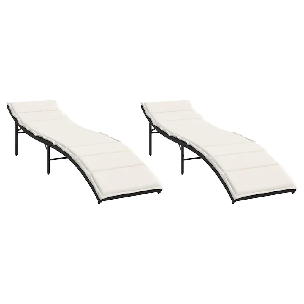 Lettini Prendisole 2 pz | Sdraio da giardino | Lettino da sole con Cuscini Neri in Polyrattan