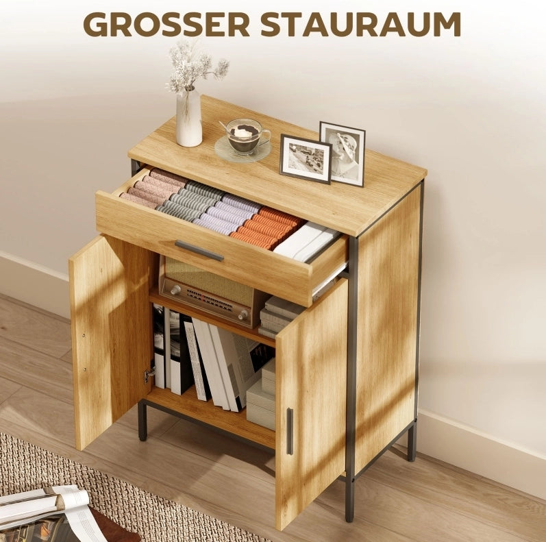 Mobile bagno con cassetto e 2 ante; ripiano regolabile; MDF e acciaio; rovere