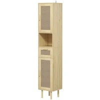 Mobiletto bagno colonna stoccaggio bagno con porte in rattan cassetto 2 armadi 32 x 30 x 170 cm rovere