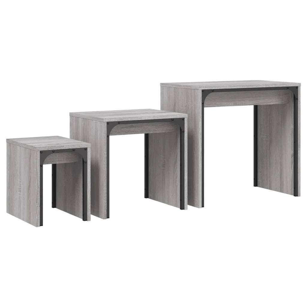 vidaXL Tavolini Salotto Impilabili 3pz Grigio Sonoma Legno Multistrato