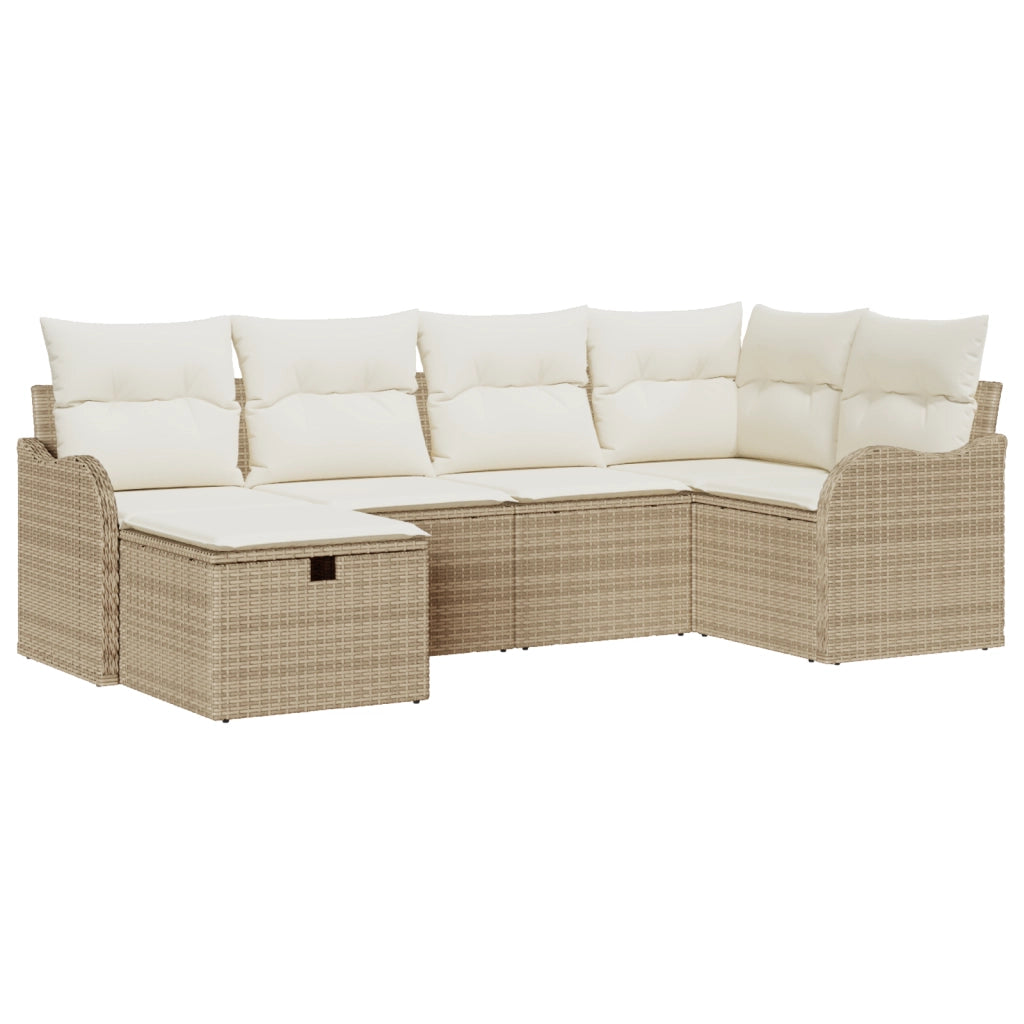 Set Divano da Giardino a 6 Pezzi con Cuscini Beige Rattan Poliestere