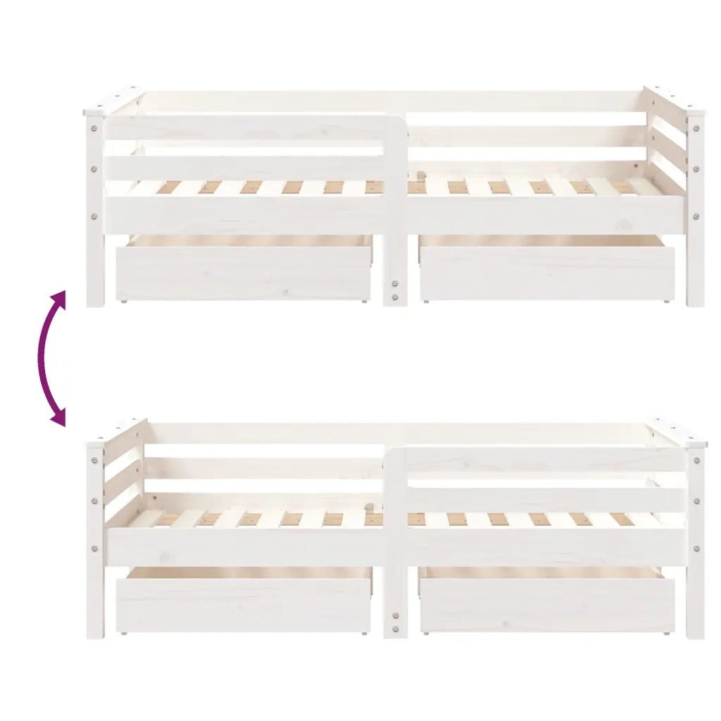 Giroletto Bambini con Cassetti-Struttura Letto Bambini Bianco 70x140cm Massello di Pino