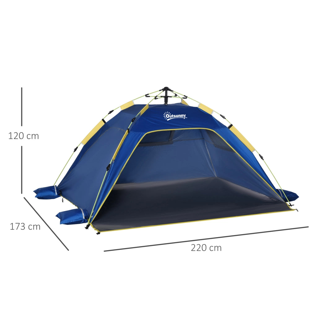 Tenda da spiaggia pop-up per 1-2 persone con 2 ingressi e 2 finestre ¨C zephmum ¨C 220x173x120 cm Blu scuro