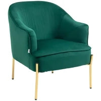 Poltrona da Camera da Letto in Tessuto Effetto Velluto con Gambe in Acciaio, 62x69x75 cm, Verde