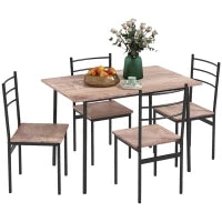 Set Tavolo e Sedie 5 Pezzi Salvaspazio con Tavolo da Cucina Rettangolare e 4 Sedie Moderne, in MDF e Acciaio