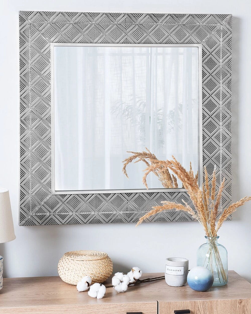 Specchio da parete Decorazione da appendere Argento 80 x 80 cm Cornice orientale Decorazione diamantata