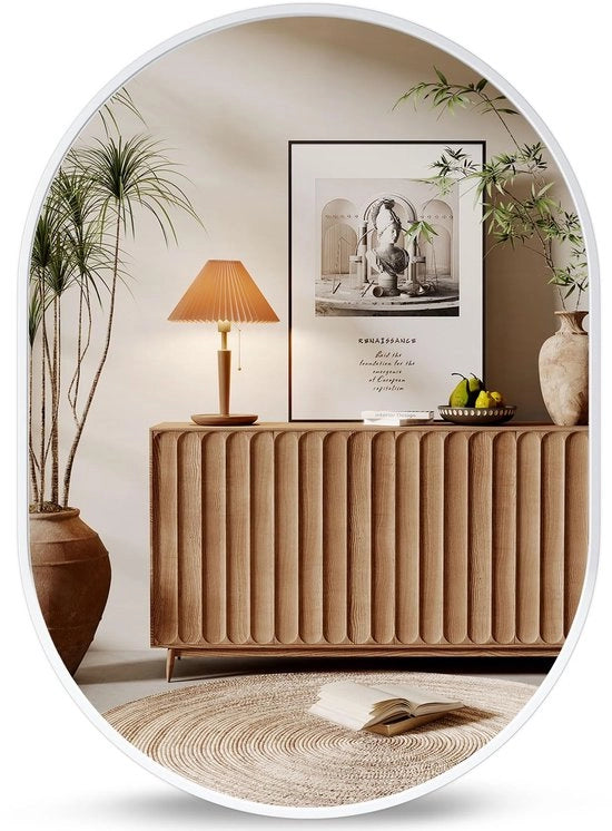 Specchio ovale a muro 50 * 70 cm con cornice in alluminio, specchio decorativo HD per bagno / cameretta / salotto, specchio infrangibile (bianco)