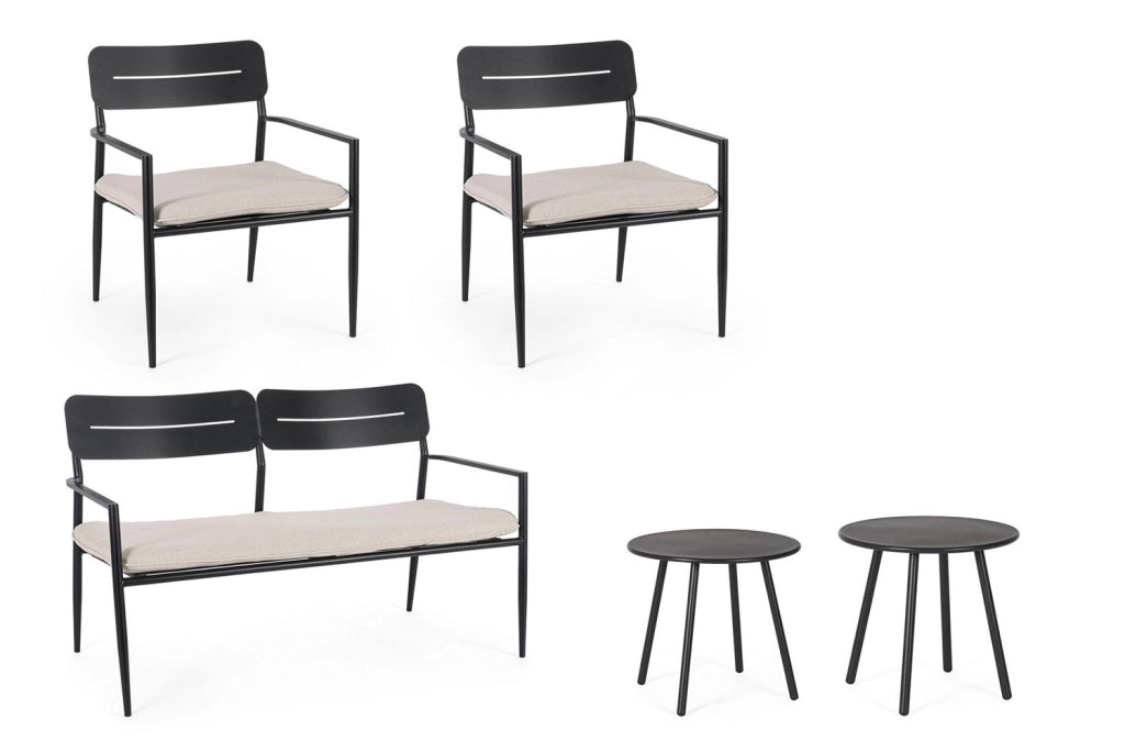 Set 5 Pezzi Salotto da Giardino con Divano 2 Poltrone e 2 Tavolini in Acciaio e Spunpoly Gargano Antracite