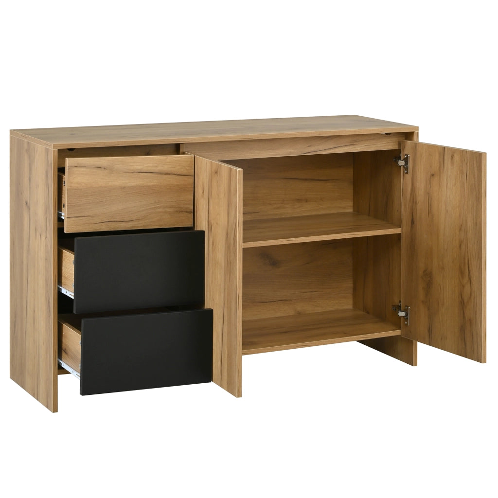 Credenza con Cassetti e Ante LED ¨C Xylo ¨C Legno e Nero 120x76x40 cm