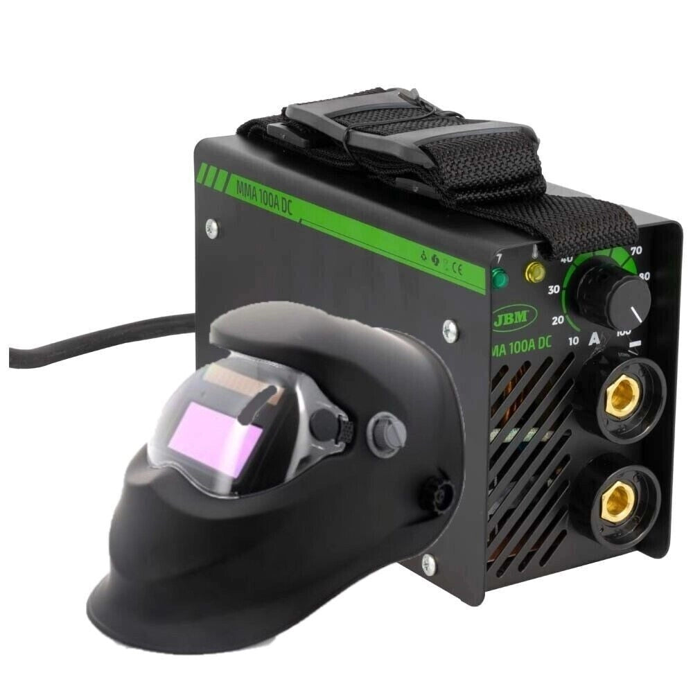 Saldatrice inverter ad elettrodo MMA 100A completa di casco per saldatura autoscurante e pinze